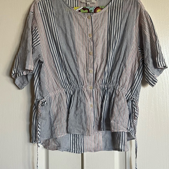 Madewell striped drawstring button front‎ blouse size Small Host Pick! - Picture 3 of 14